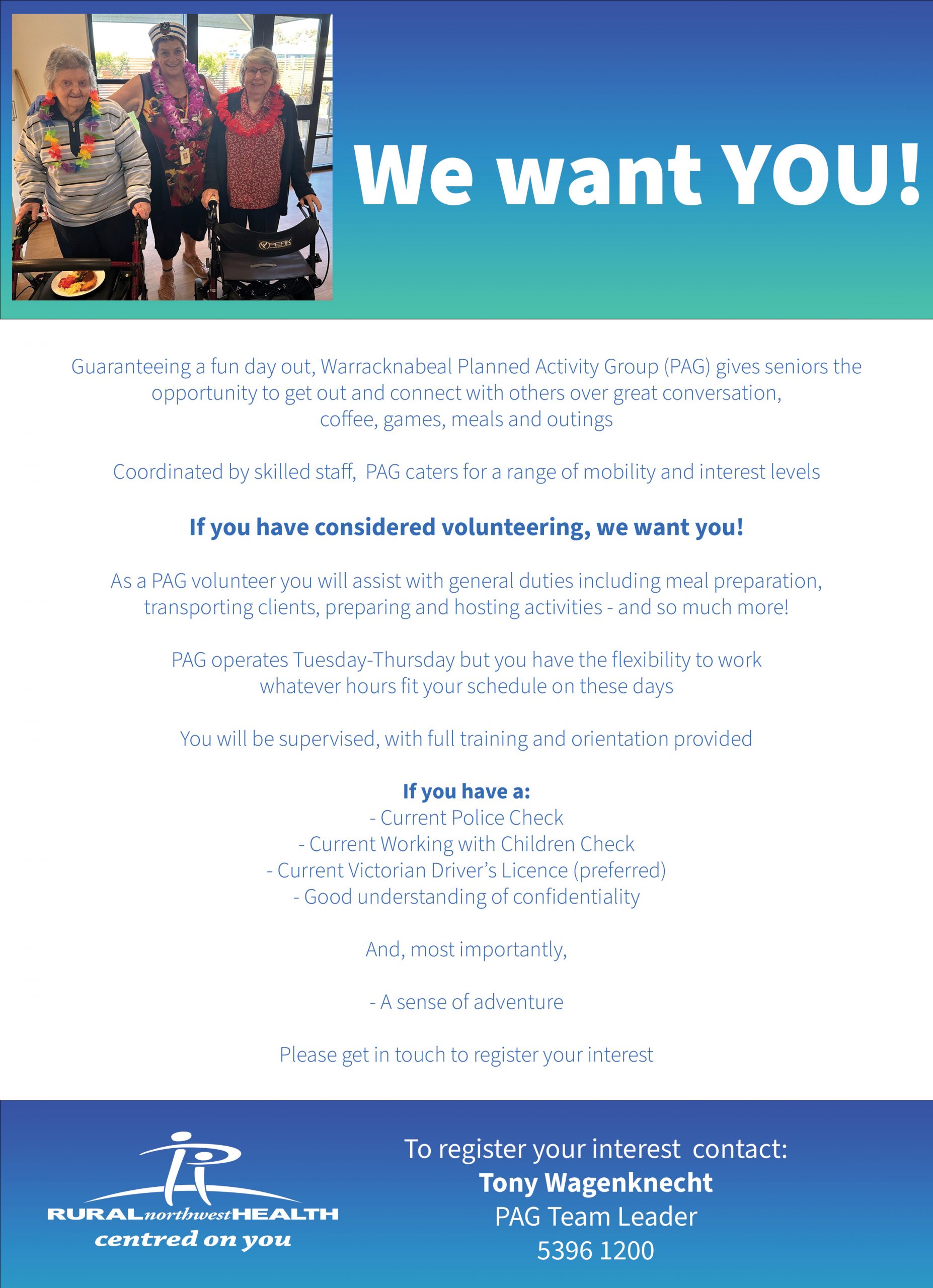 PAG volunteer recruitment poster