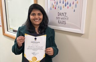 RNH People and Culture Manager Gowthami Kandimalla displays her certificate