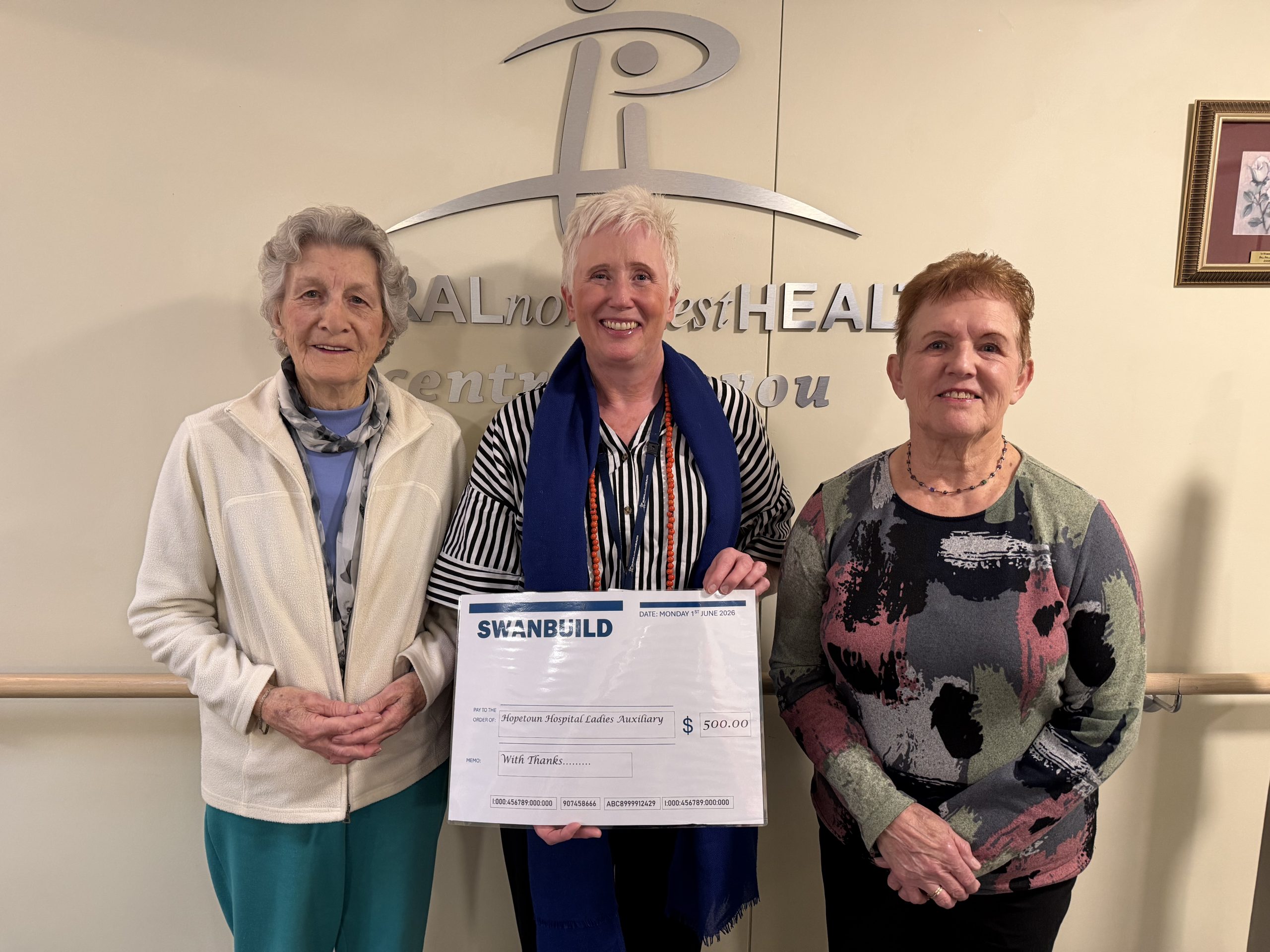 H Swanbuild auxiliary cheque donation